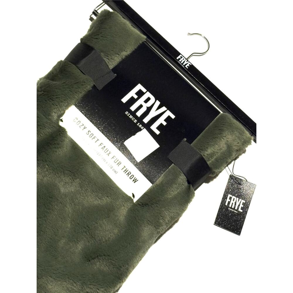 FRYE Faux Fur Throw Blanket Olive Army Green 50 x 70" Soft Fur Feel NWT